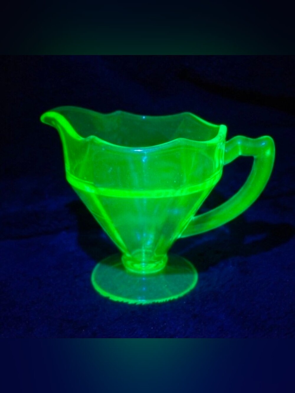 Vintage Uranium Glass Creamer Pitcher – Depression Glass, Scalloped